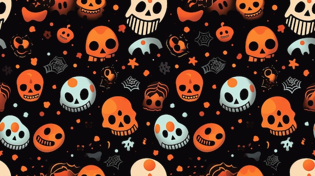 Halloween naadloos patroon met schedels en vleermuizen