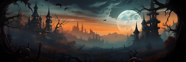 Halloween nacht griezelige pompoen banner illustratie omslagfoto voor sociale media en website