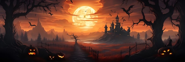 Halloween nacht griezelige pompoen banner illustratie omslagfoto voor sociale media en website