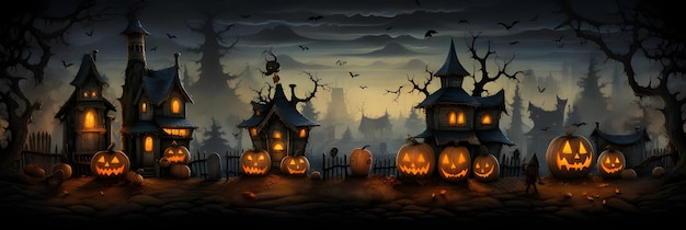 Halloween nacht spooky pompoen banner illustratie cover foto voor sociale media en website afbeelding