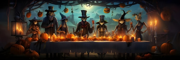 Halloween nacht spooky pompoen banner illustratie cover foto voor sociale media en website afbeelding