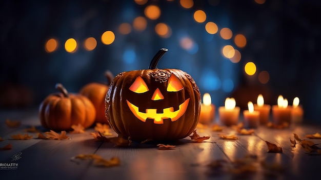 Halloween-nacht wordt griezelig helder gemaakt door gloeiende pompoenlantaarns Genative Ai