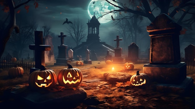 Halloween night background with full moon in scariest scene