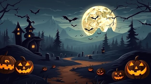 Photo halloween night is a symphony of eerie delight with jacko'lanterns casting ghostly shadows on por