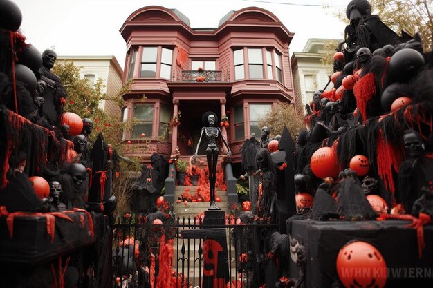 Photo halloween night lights decorating house in california