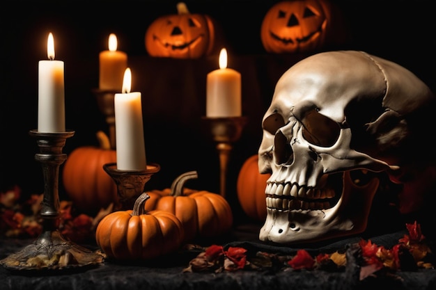 Жуткие украшения и череп на ночь Хэллоуина