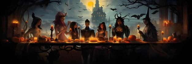 Halloween night spooky pumpkin banner illustration cover photo for social media and website image