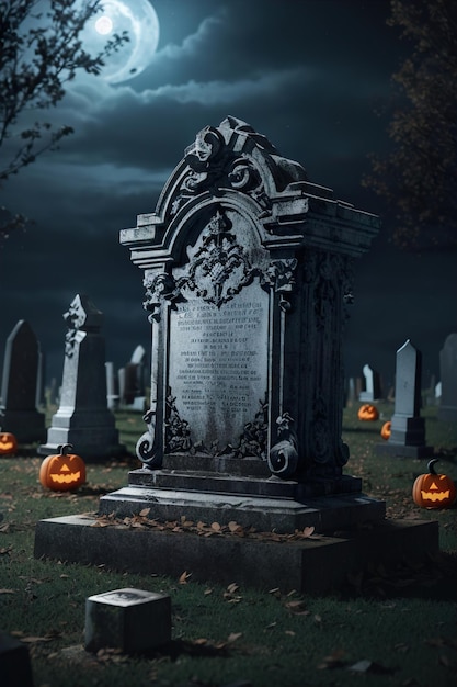 Halloween night tombs stone in the old cemetery