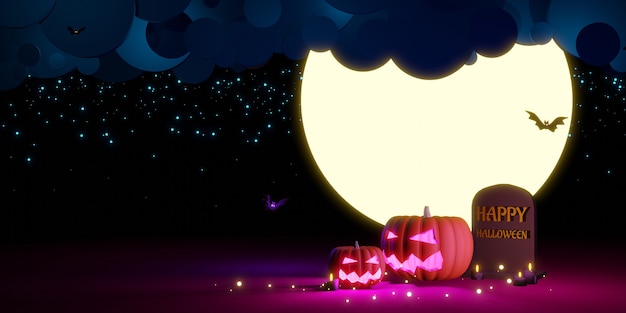 Foto notte di halloween con l'illustrazione 3d dell'immagine di sfondo del giorno del festival della luna piena