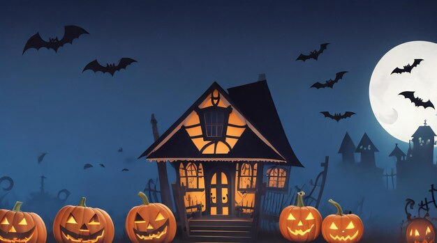 Halloween Night With a Spooky House and Bats Halloween background Halloween Wallpaper