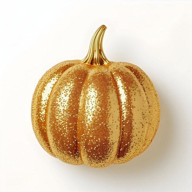 Foto halloween of thanksgiving pompoen bedekt met gouden glitter statement stuk op witte achtergrond