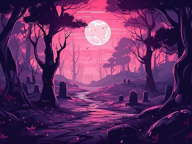 Хэллоуин старое кладбище розовый пурпурный фон