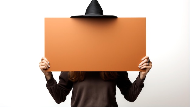 Halloween-omgeving jonge tovenares neemt oranje bordbanner Generatieve AI