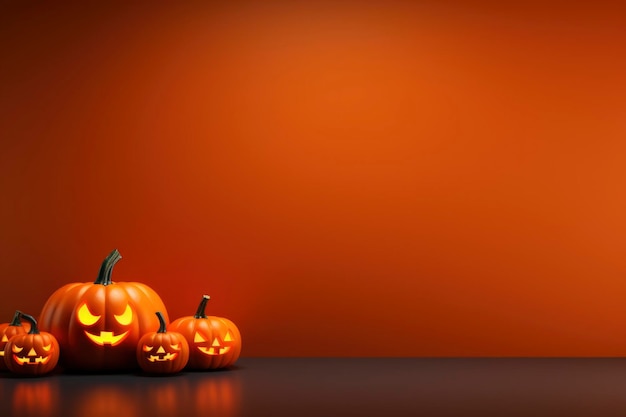 Halloween orange background with essential characters simple design with copy space