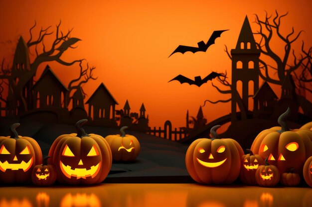 Halloween orange background with essential characters simple design with copy space