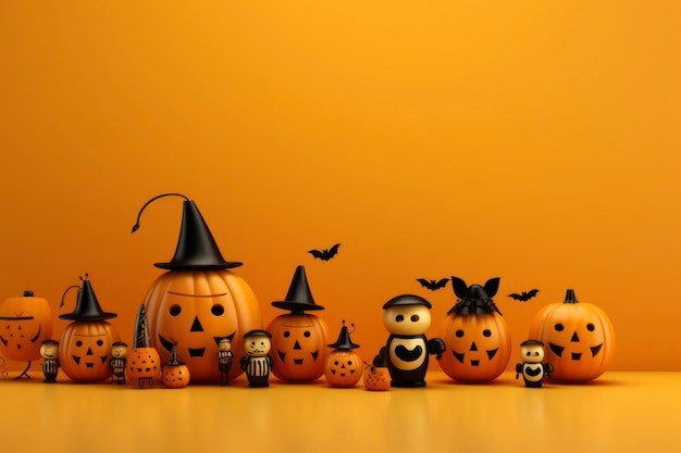 Halloween orange background with essential characters simple design with copy space