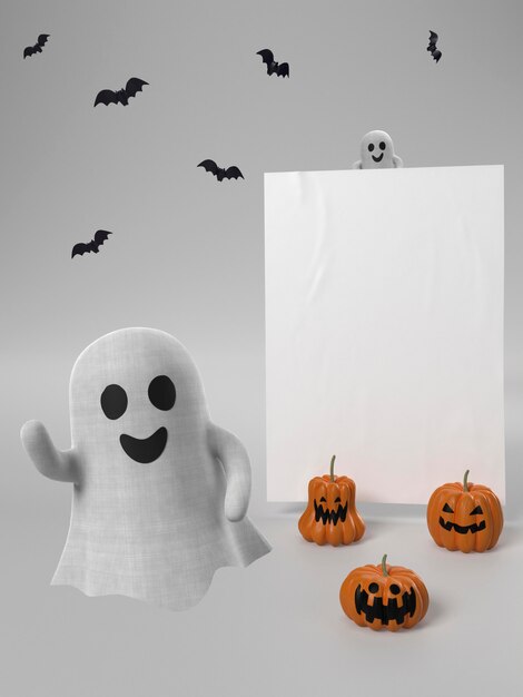 Украшение на хэллоуин с привидением и тыквами