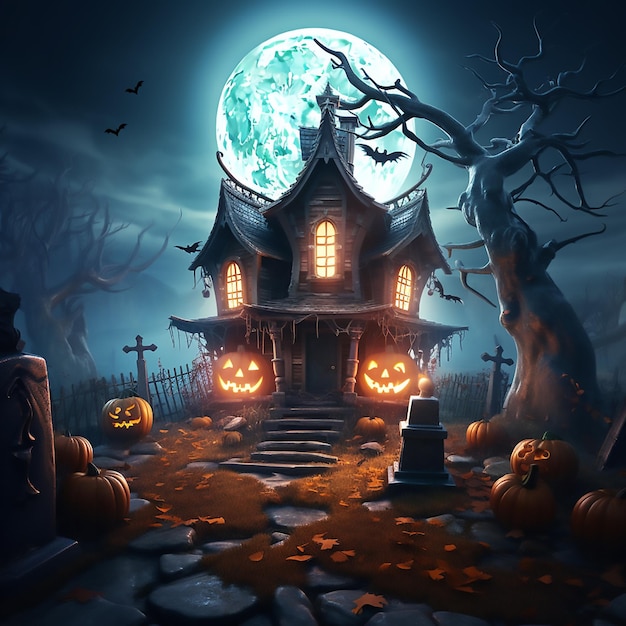 Halloween oude huis angstaanjagende nacht