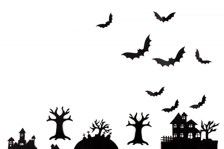 Photo halloween paper art. abandoned village in a misty forest