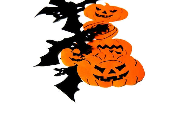 Halloween paper decor on white background Happy holiday concept