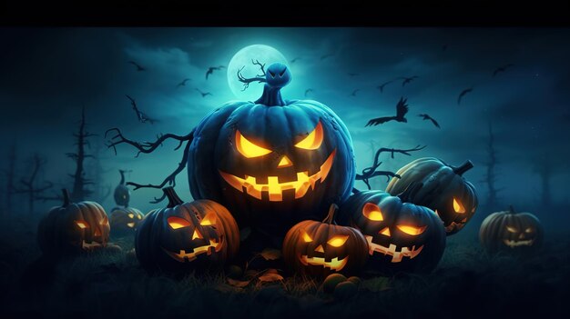 Halloween Party Background with Pumpkins and Moon halloween illustration