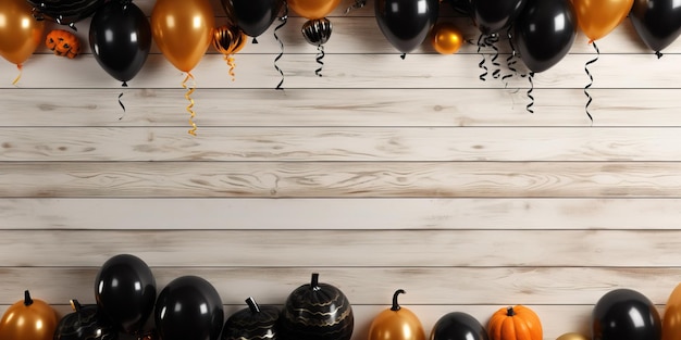 Хэллоуин вечеринка баннер с крыльями летучих мышей тыквы и свечи черные воздушные шары на белой доске