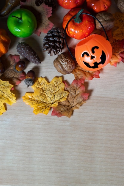 Halloween party border on wooden background Still life