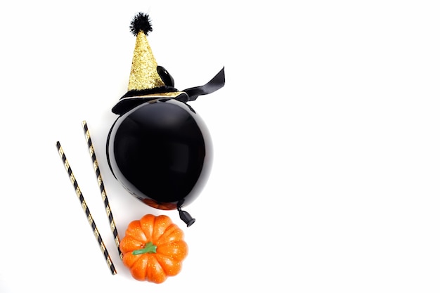 Halloween party decoration on a white background. Flat lay