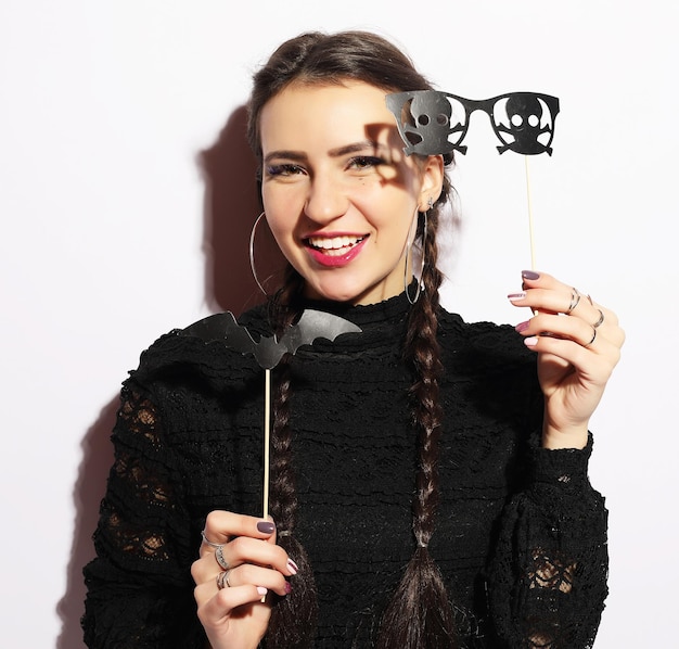 Halloween party playful young woman ready for party