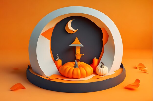 halloween party podium paper art style ai generated background