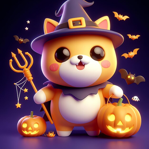 Photo halloween party realistic poster 3d character cute and adorable design illustration and wallpaper