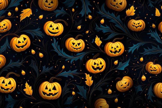 Halloween patroon Jack's pompoenen Achtergrond wallpaper AI generatie