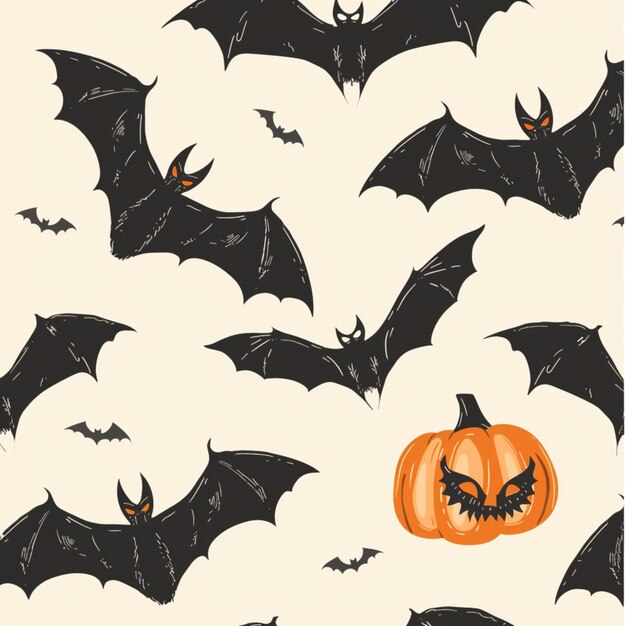 Photo halloween pattern featuring pumpkins and bats