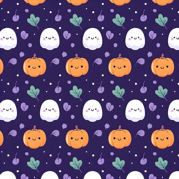 Halloween pattern with ghosts and funny pumpkins Jack o' lantern Halloween background Wallpaper