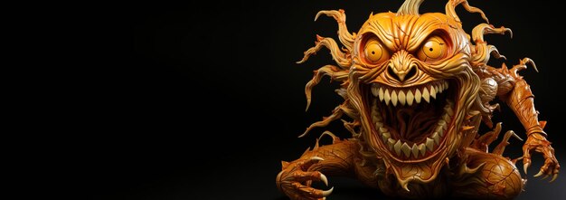 Foto halloween personage monster op jack lantern achtergrond halloween achtergrond banner header