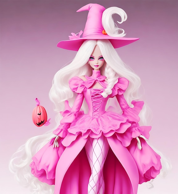 Halloween Pink Barbie Witch Doll ai generated