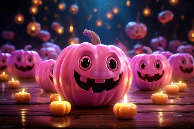 Halloween pink cute pumpkins dancing at the dance music party