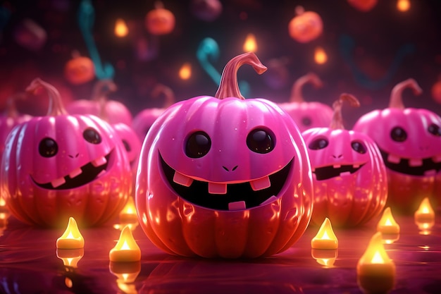 Halloween pink cute pumpkins dancing at the dance music party