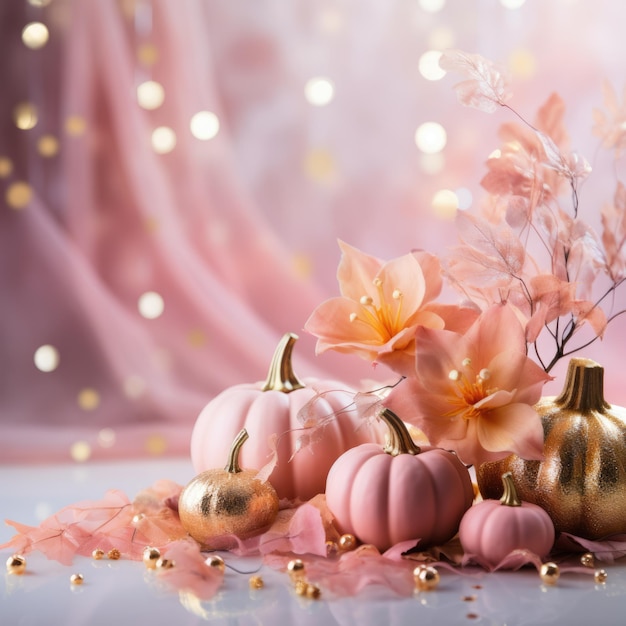 halloween pink sparkle pumpkin flowers ai