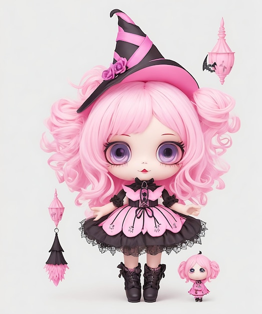 Хэллоуинская розовая кукла-ведьма