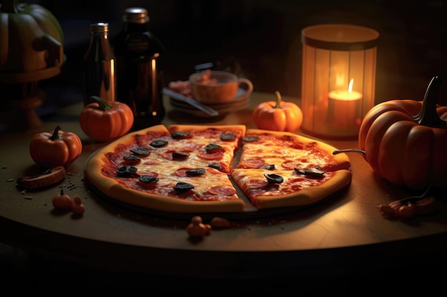 Halloween pizza vakantie eten menu halloween pompoenen plaats voor tekst copyspace