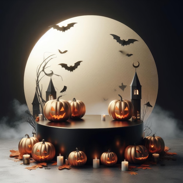 Halloween podium for product display with abstract background pedestal for social media post