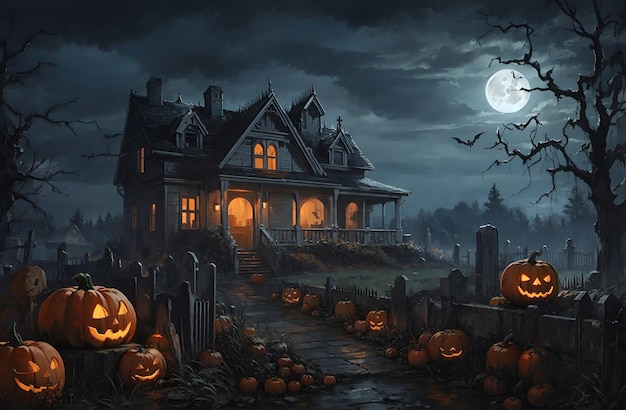 halloween pompoen achtergrond spookhuis eng