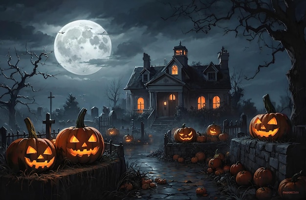 halloween pompoen achtergrond spookhuis eng