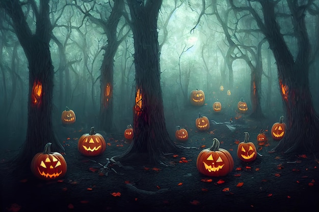 Halloween pompoen bos concept kunst illustratie