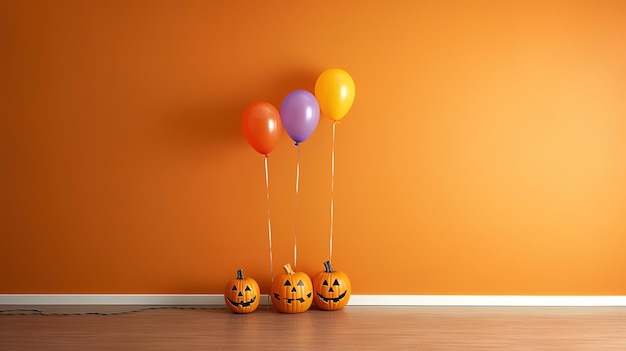 Halloween Pompoen Decoratie met oranje achtergrond en kopieerruimte ai gegenereerd
