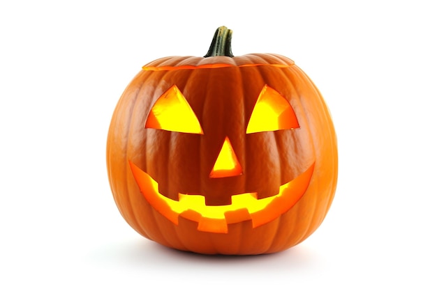 Halloween Pompoen geïsoleerd op een witte achtergrond Gloeiende kop Jack o lantern met enge kwade gezichten