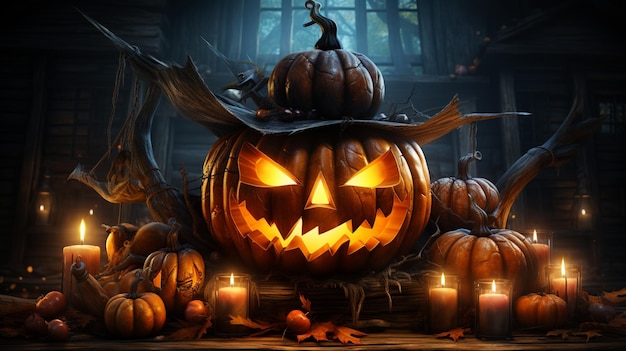 Halloween pompoen hoofd jack lantaarn op houten achtergrond