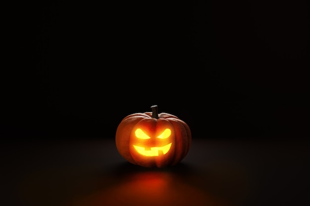 Halloween-pompoen jack o lantern op donkere 3d-rendering kopie ruimte.