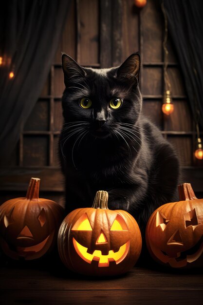 Foto halloween pompoen kat